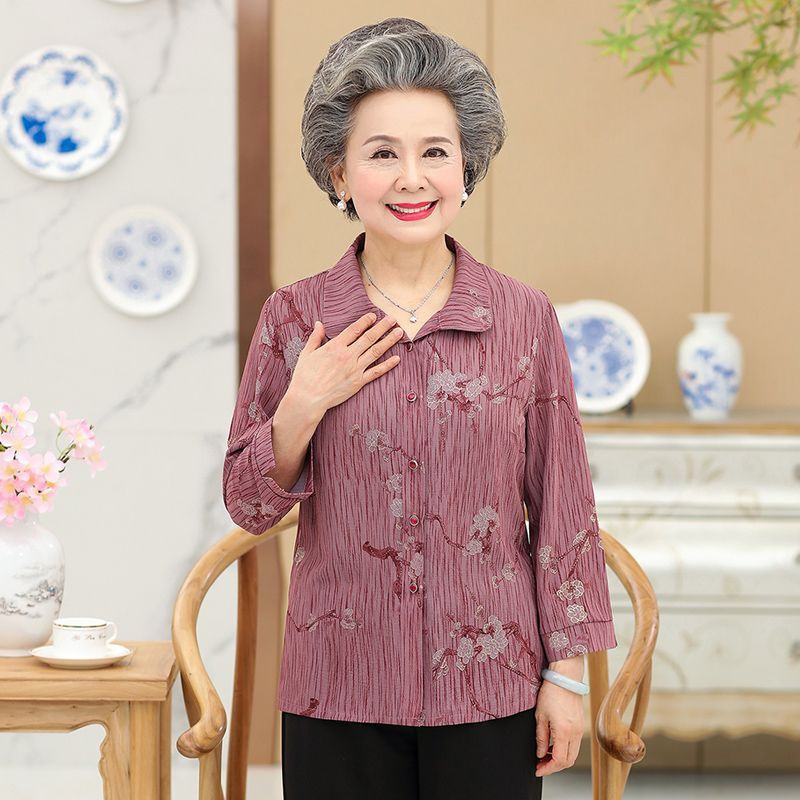 할머니옷 시니어 엄마옷 카라티 실내복 어르신 꽃무늬 802 어머니옷 블루 상의 L - 상세 이미지 2