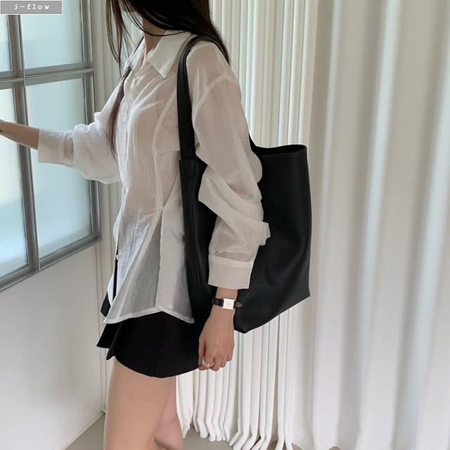 푸든 카라넥 옆버튼 라인 셔츠 2col 가을 봄 투웨이 시스루 하프 슬림핏 제이플로우 - 상세 이미지 2