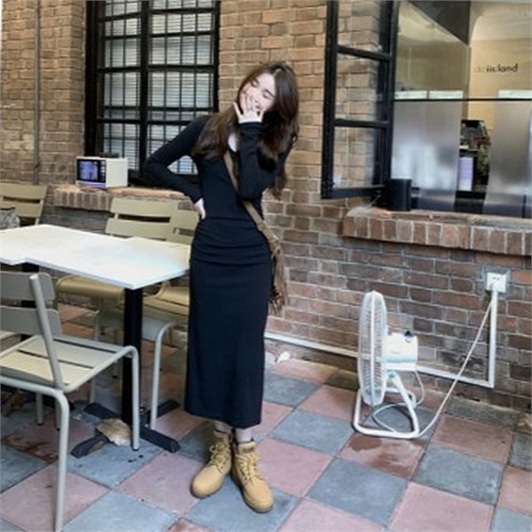 슬림핏 여성 롱 원피스 후드 롱 원피스 캐주얼 겨울 - 상품 이미지
