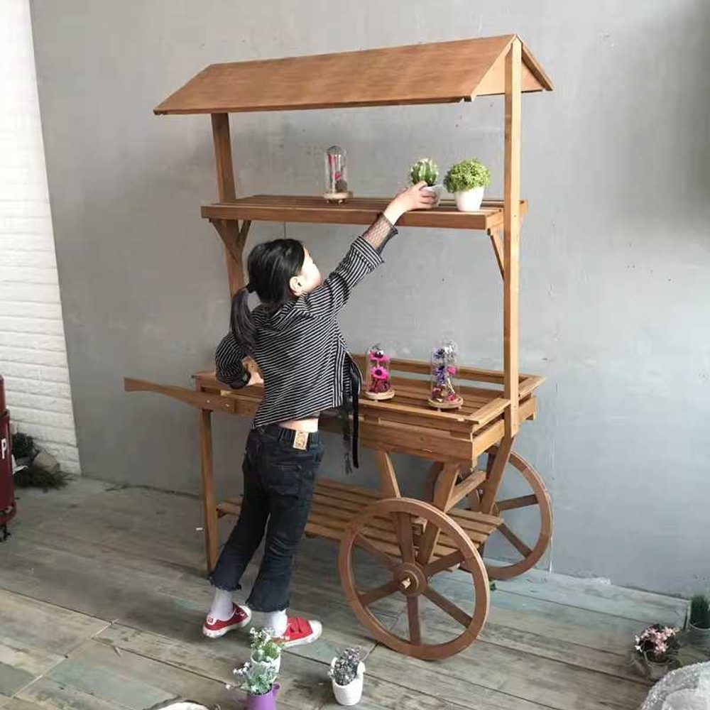 꽃마차 화분 진열대 원목 다육이 선반 수레 가판대 - 상세 이미지 3