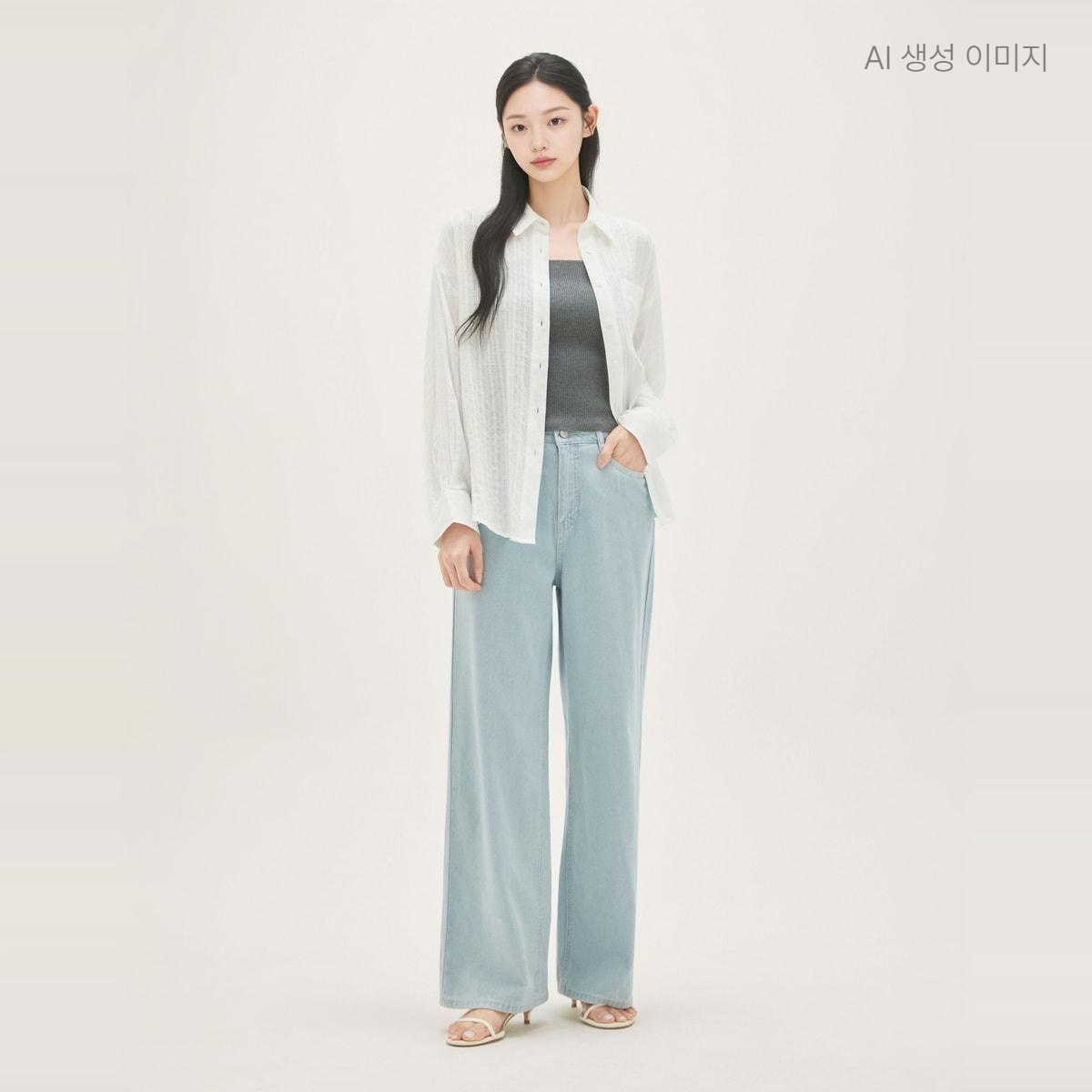 로엠 스트라이프 와이드 데님 팬츠 RMTJG26G13 - 상품 이미지