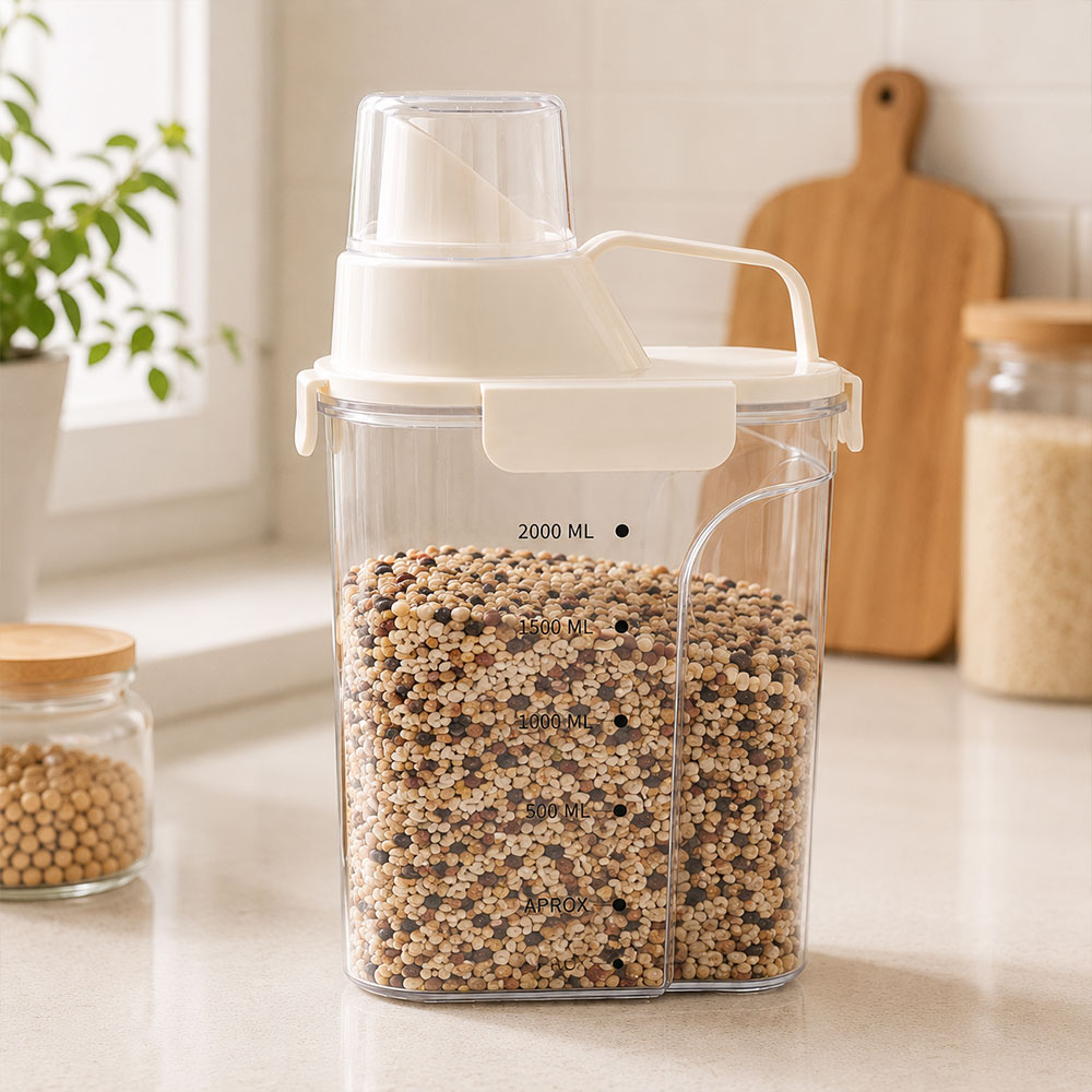 일상의결 계량컵 내장 밀폐용기 쌀통 잡곡 사료 보관 정리용기 2.5L, 1개 - 상세 이미지 4