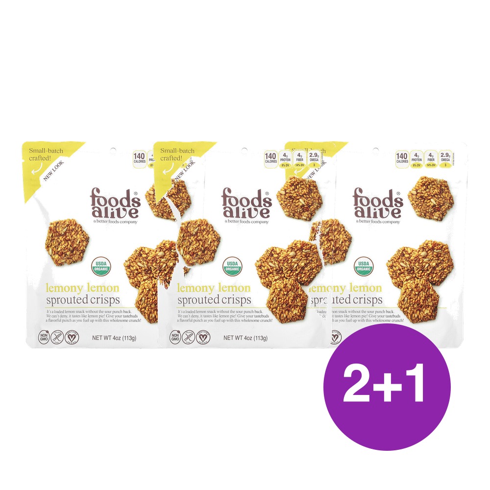 Foods Alive 발아 크리스프 레모니 레몬 113g, 3개 - 상품 이미지