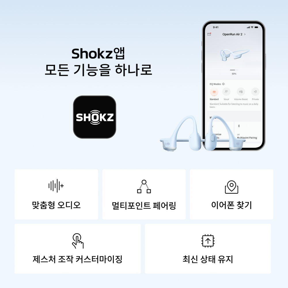 샥즈 오픈런 에어 2 S610 골전도 오픈형 운동 런닝 라이딩 방수 블루투스 이어폰 상품 이미지
