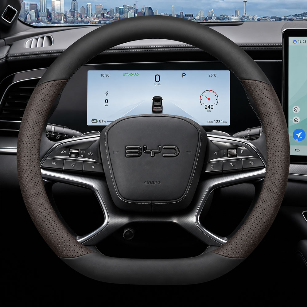 BYD 비야디 씨라이언7 씰 아토3 D컷 논슬립 가죽 핸들커버 블랙 - 상세 이미지 2