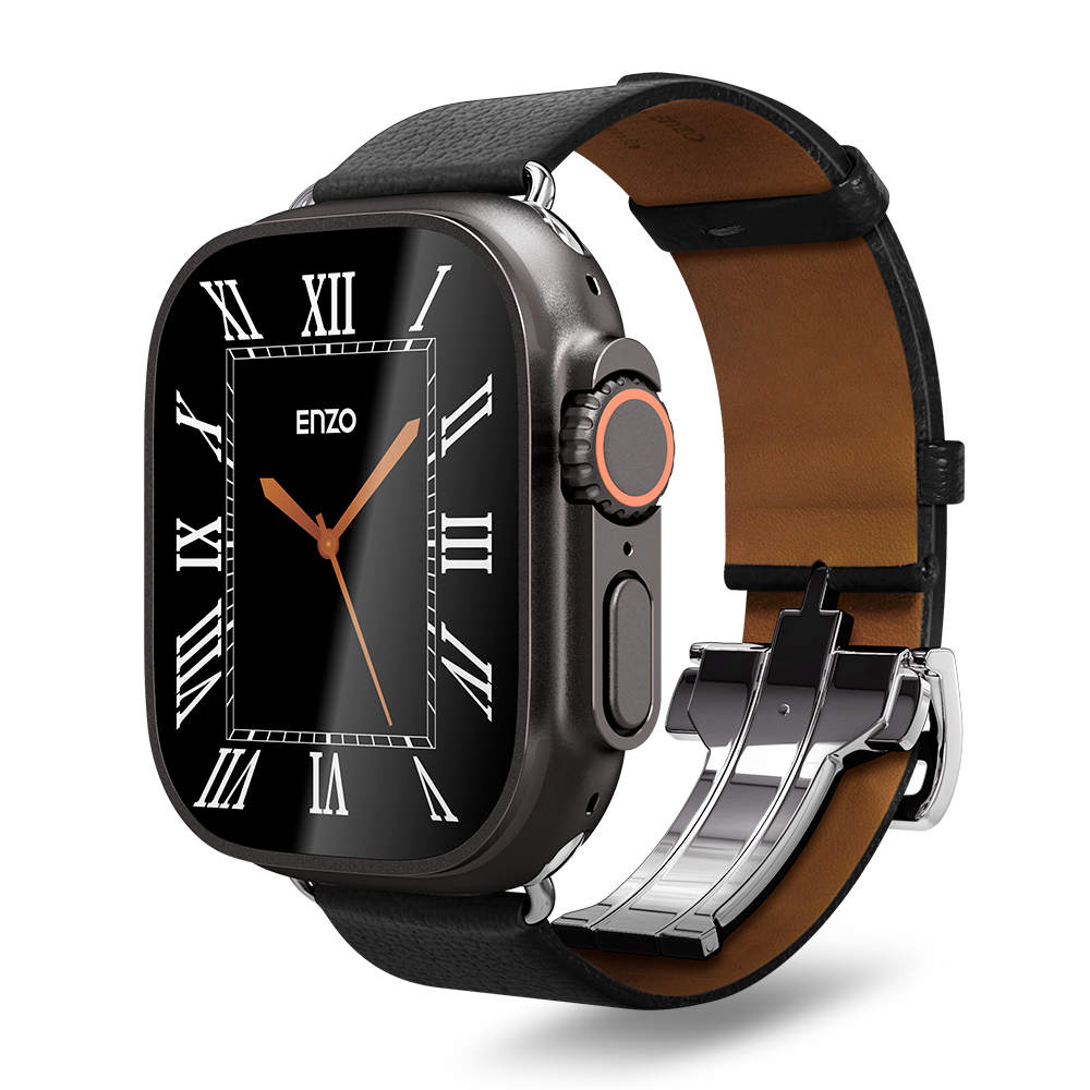 애플워치11 10 9 8 7 울트라 SE 3 2 가죽 스트랩 엔조 블랙, 애플워치, 44mm-45mm-46mm-49mm 호환 - 상품 이미지