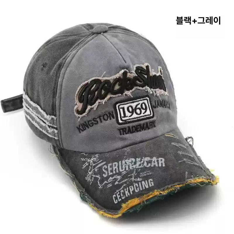 레트로 워싱 빈티지 레터링 오버사이즈 캡 남녀공용 블랙56-58 - 상세 이미지 3