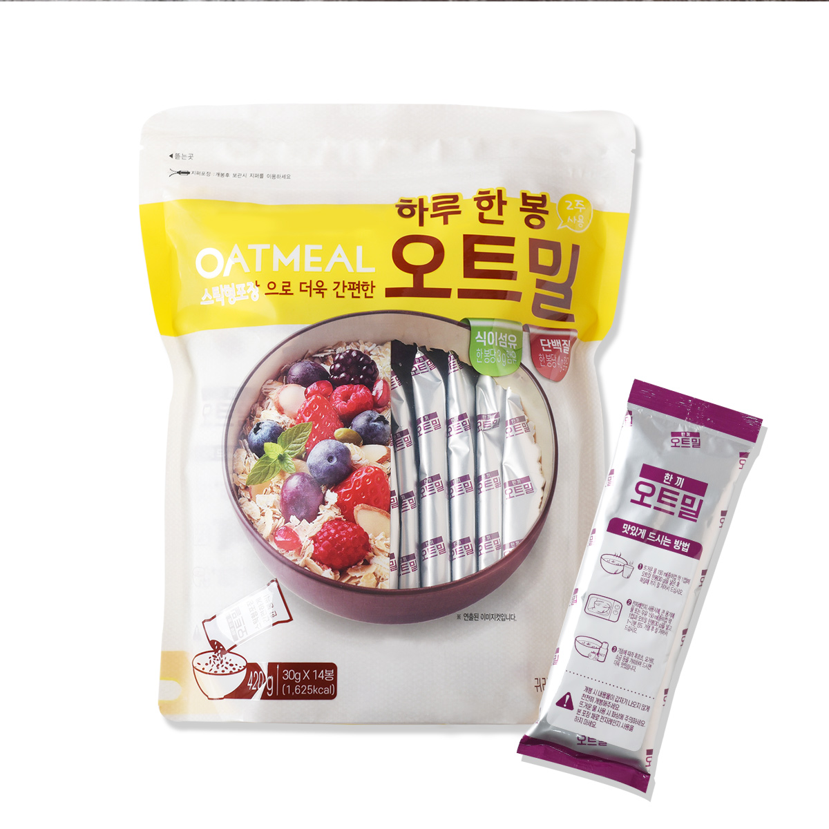 하루한봉 오트밀(30g 14봉) 소포장 간편 한끼대신 압착귀리 420g, 1개 - 상품 이미지