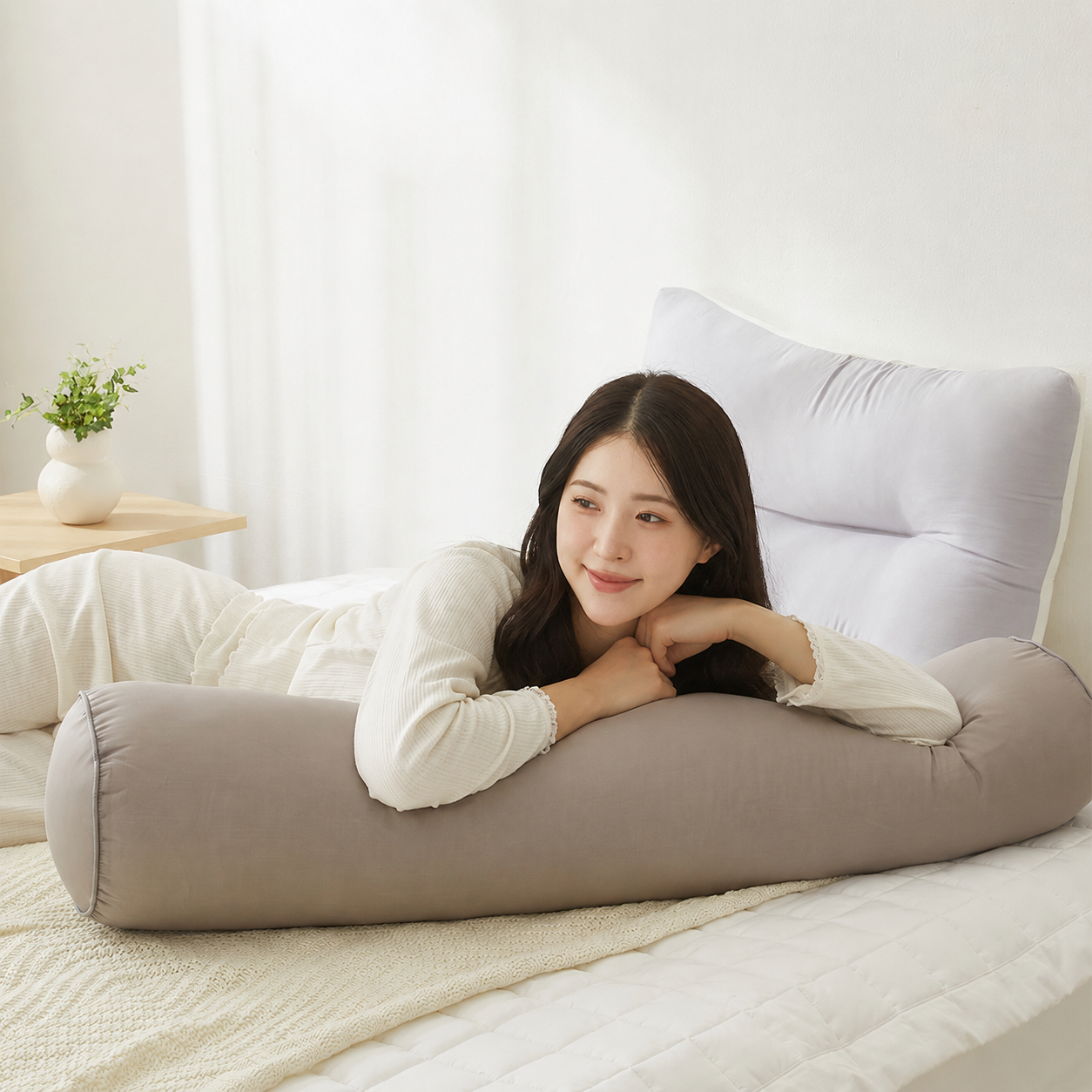 집앤콕 텐셀 바디필로우 대형 롱쿠션 긴베개 원형 안고자는 베개 이미지 4