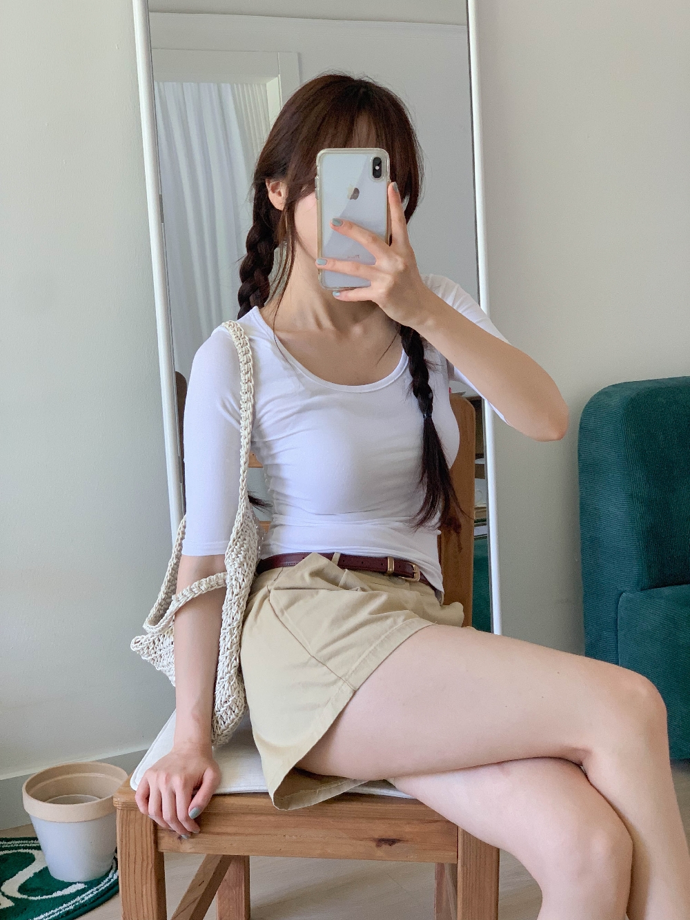 세미크롭티 유넥티 5부티셔츠 슬림 무지 기본 이너 반팔 티셔츠 - 상세 이미지 3