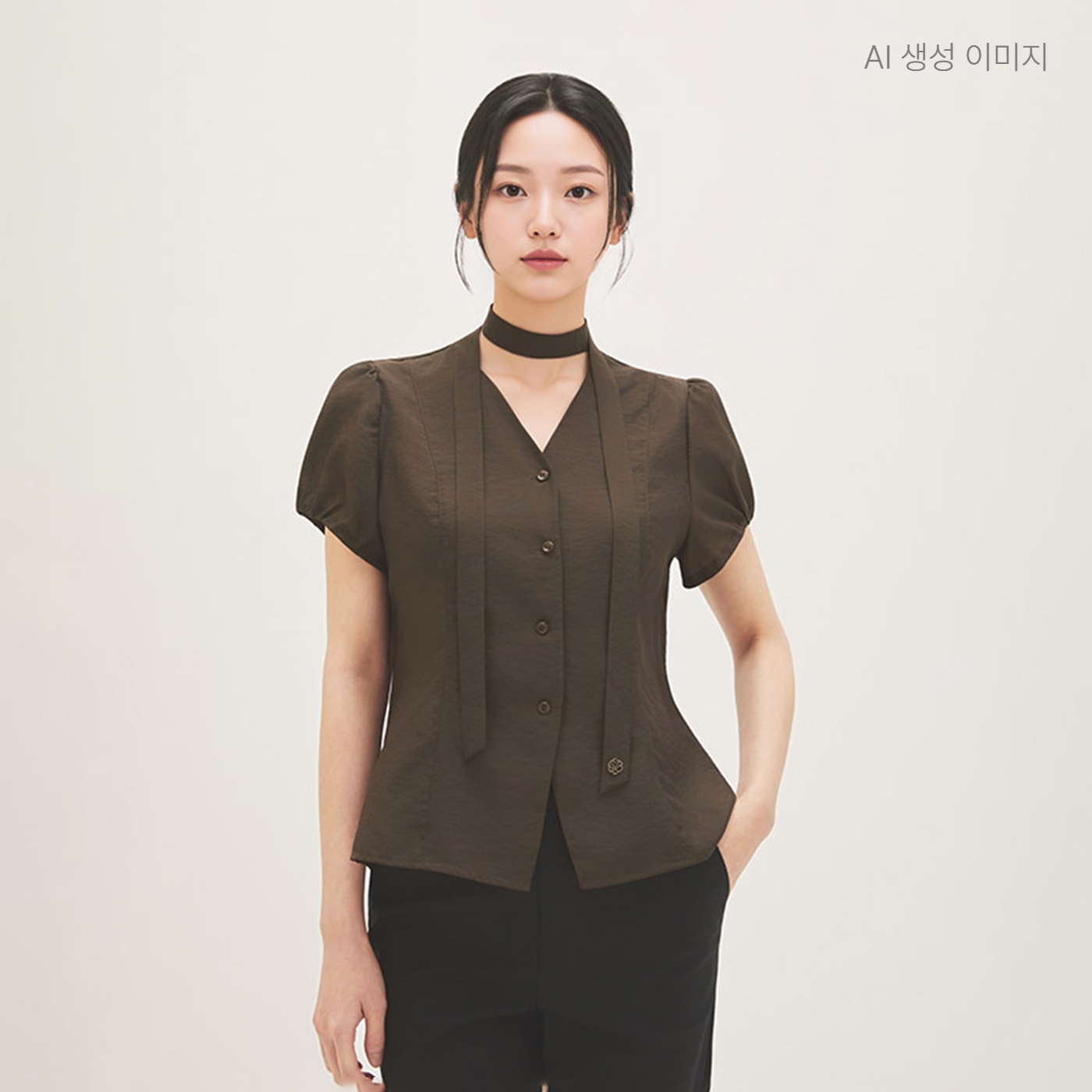 로엠 브이넥 타이 블라우스 RMBLG26RT1 이미지 8