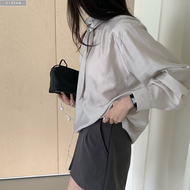 온나 루즈핏 리버시블 타이 블라우스 2col 가을 봄 투웨이 레이어드 긴팔 제이플로우 - 상세 이미지 3