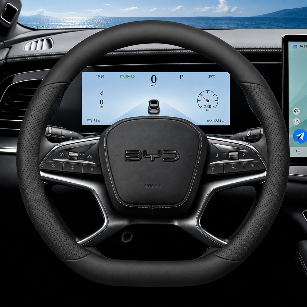 BYD 비야디 씨라이언7 씰 아토3 D컷 논슬립 가죽 핸들커버 블랙 - 상품 이미지