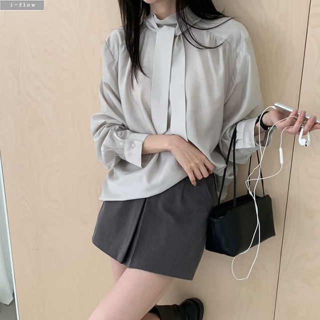 온나 루즈핏 리버시블 타이 블라우스 2col 가을 봄 투웨이 레이어드 긴팔 제이플로우 - 상세 이미지 2