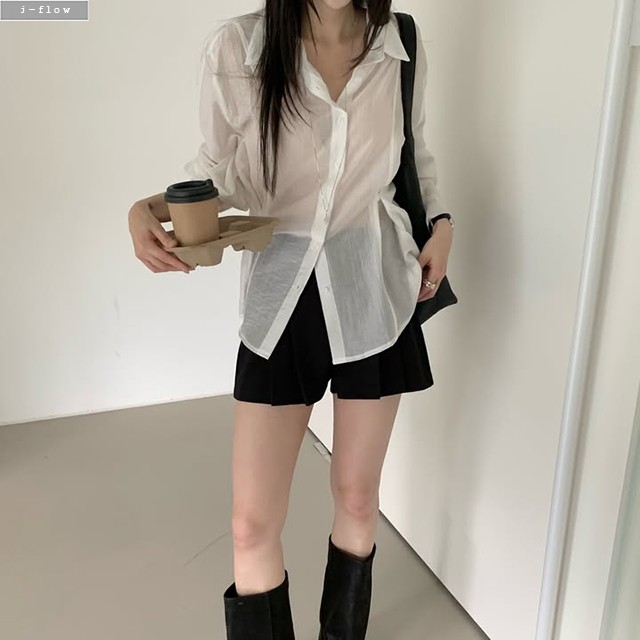 푸든 카라넥 옆버튼 라인 셔츠 2col 가을 봄 투웨이 시스루 하프 슬림핏 제이플로우 이미지 8