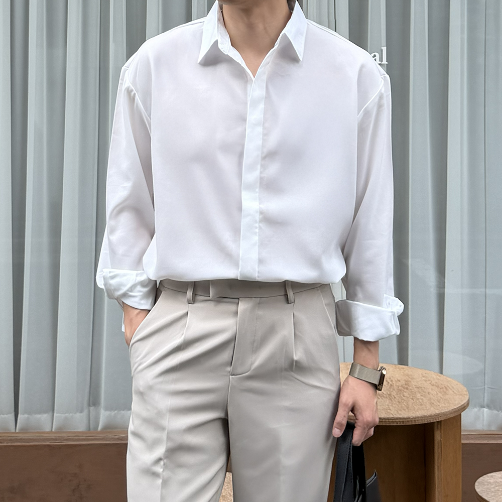 남자 셔츠 구김없는 링클프리 오버핏 실크 남성 린넨 셔츠 남방 상품 이미지