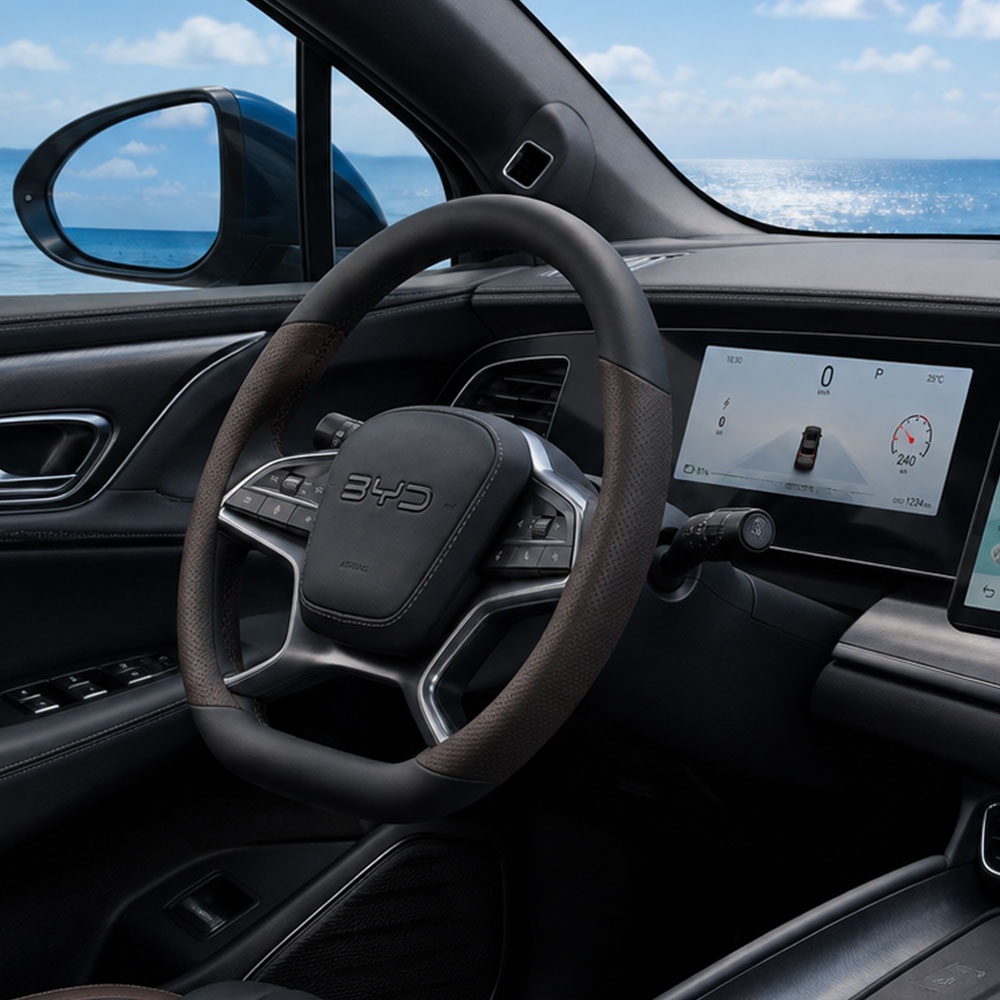 BYD 비야디 씨라이언7 씰 아토3 D컷 논슬립 가죽 핸들커버 블랙 - 상세 이미지 3