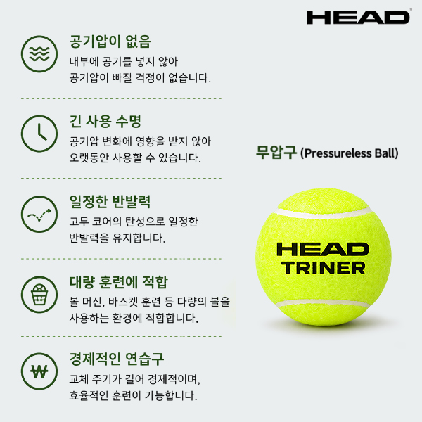 헤드 테니스공 테니스볼 트레이너 연습구 무압구 60볼 - 상세 이미지 2