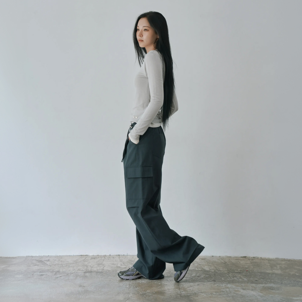 W1162 밴딩 카고 와이드 팬츠 네이비 - 상세 이미지 5