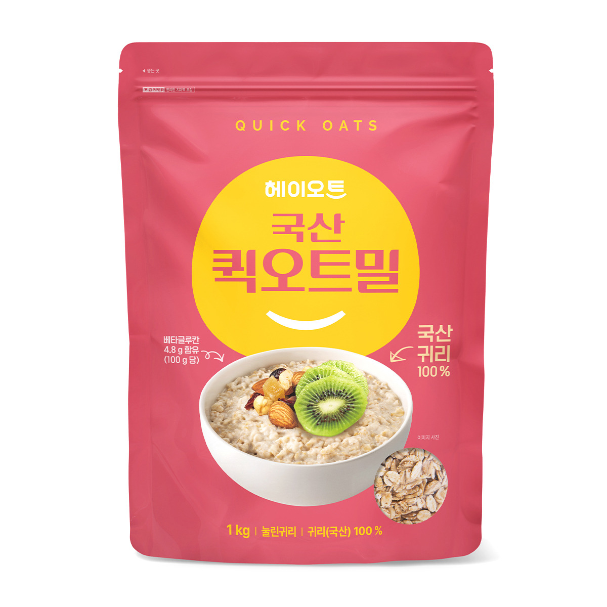 헤이오트 국산 퀵오트밀 바로먹는 간편 압착귀리 1kg, 1개 - 상품 이미지