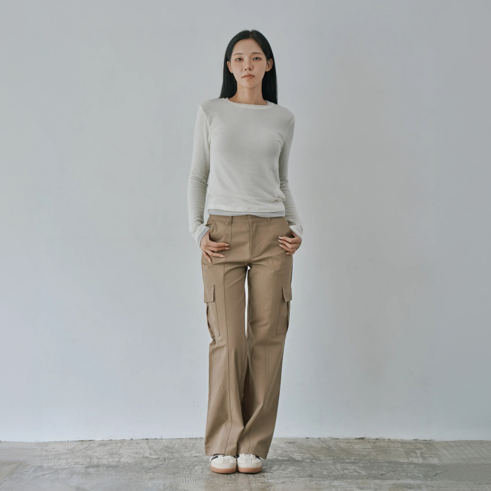 W1156 절개 일자 카고 팬츠 베이지 - 상세 이미지 3