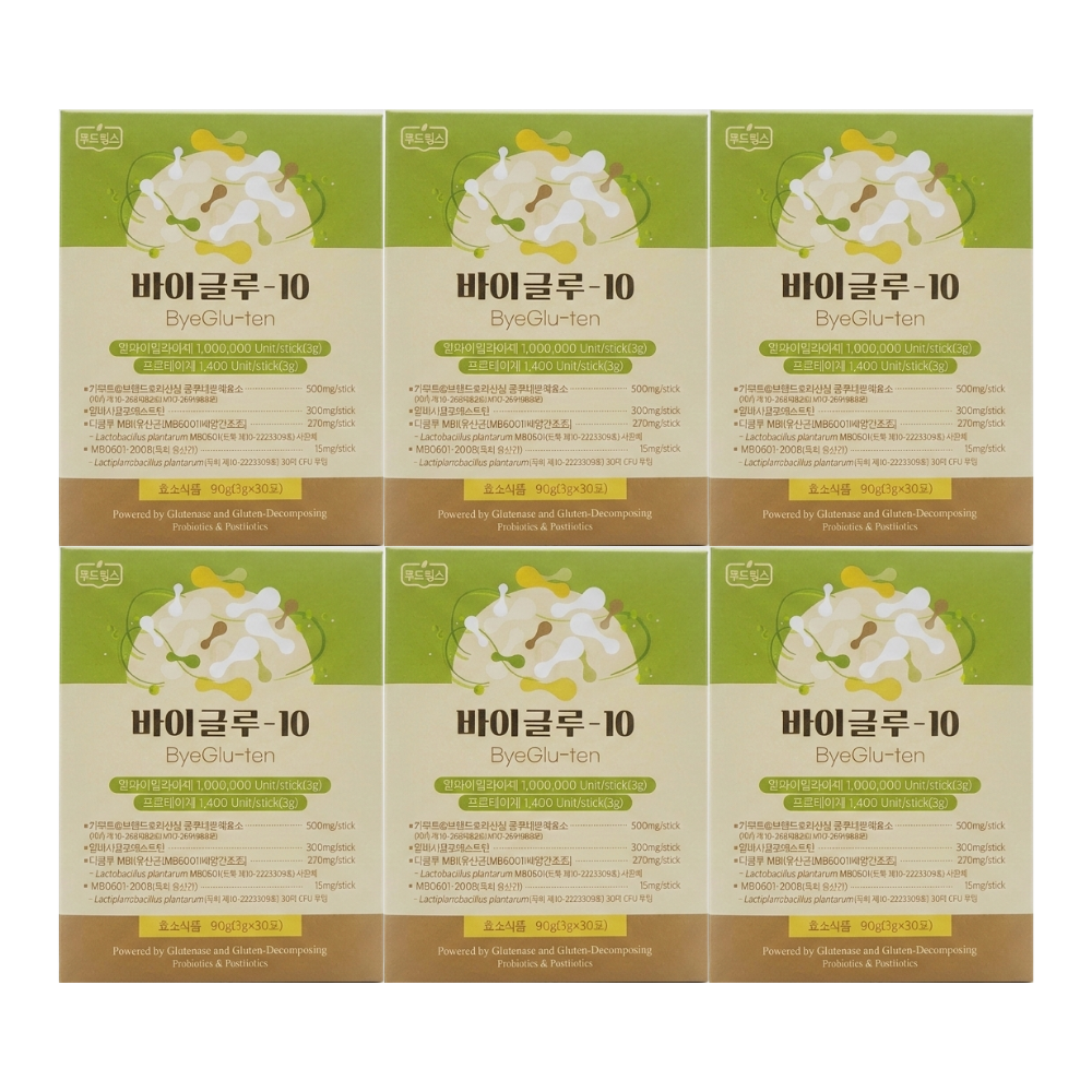 글루텐분해효소 바이글루-10 ByeGluten 바이글루텐 3g X 30포, 6개 - 상품 이미지