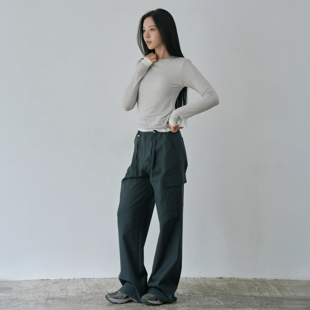 W1162 밴딩 카고 와이드 팬츠 네이비 - 상세 이미지 2