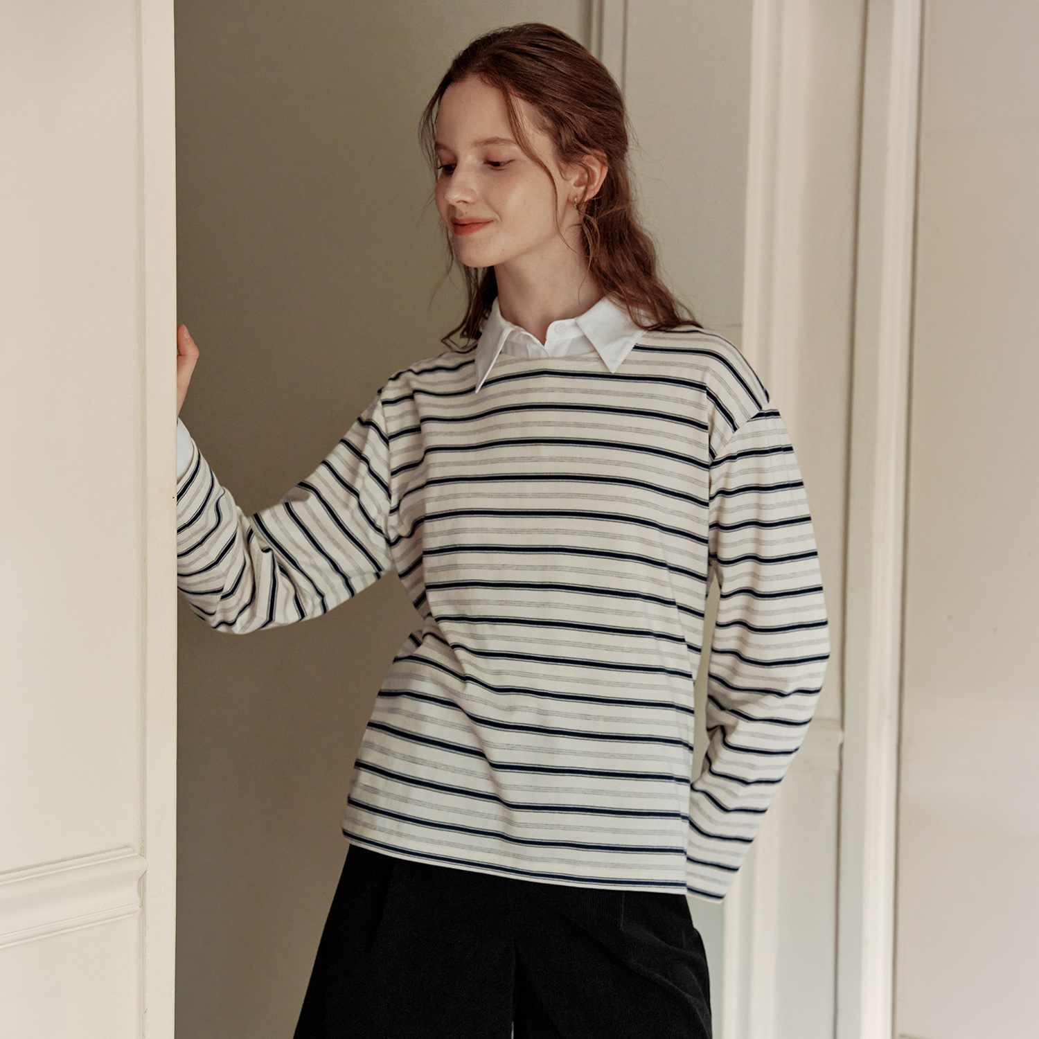 [제로스트릿][2컬러] 멀티 스트라이프 라운드 티셔츠 MULTI STRIPE ROUND T-SHIRT - 상세 이미지 4