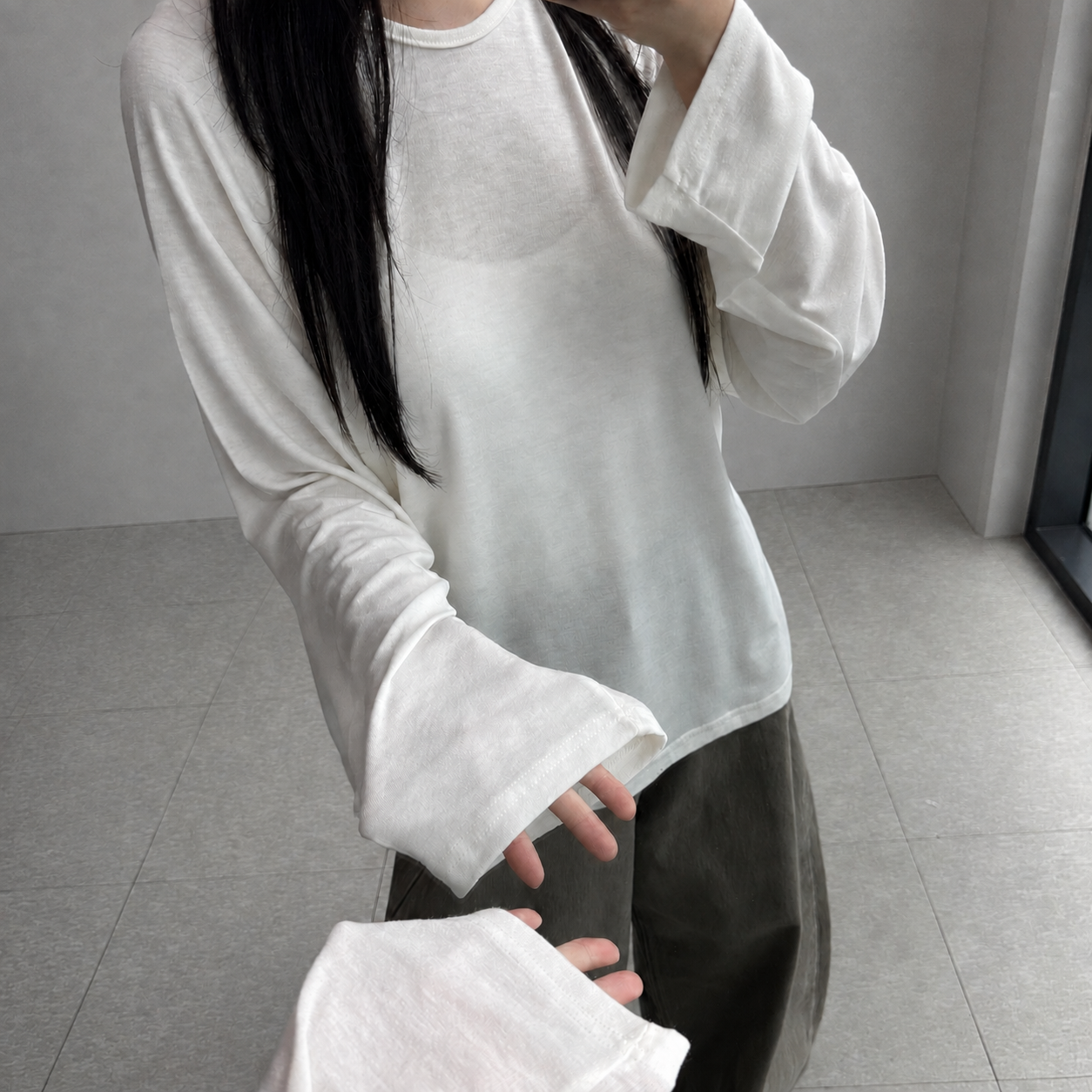 여성 나그랑 티셔츠 루즈핏 롱슬리브 가을 간절기 이너 레이어드 오버핏 데일리 긴팔티 - 상세 이미지 5