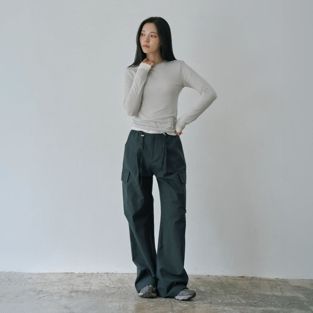 W1162 밴딩 카고 와이드 팬츠 네이비 - 상세 이미지 4