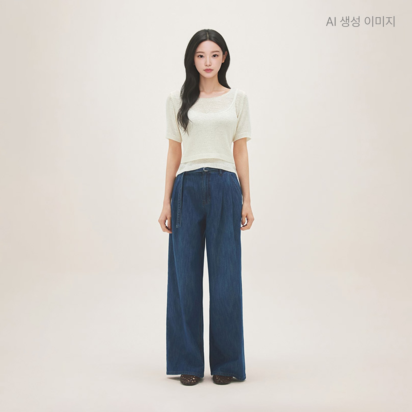 로엠 린넨 벨티드 턱 와이드 데님 RMTJG25G11 - 상품 이미지