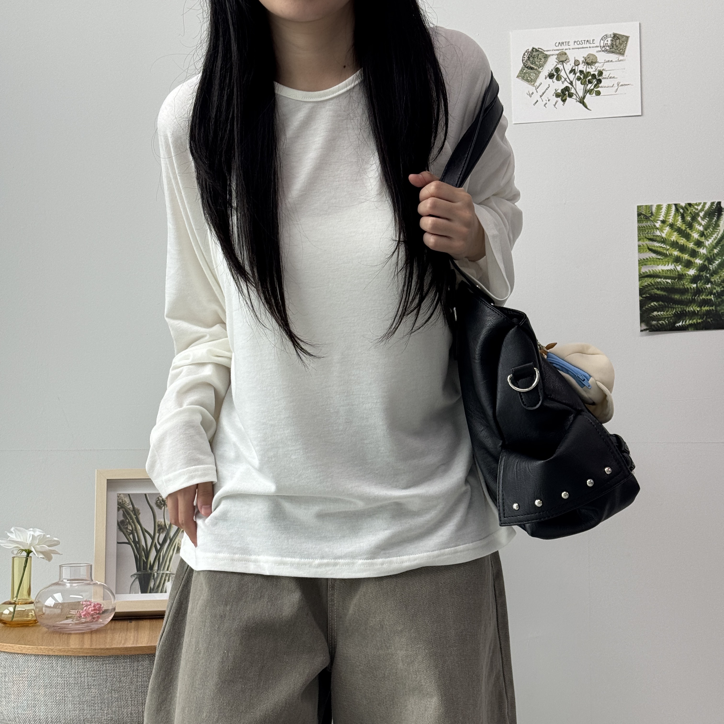 여성 나그랑 티셔츠 루즈핏 롱슬리브 가을 간절기 이너 레이어드 오버핏 데일리 긴팔티 - 상세 이미지 4