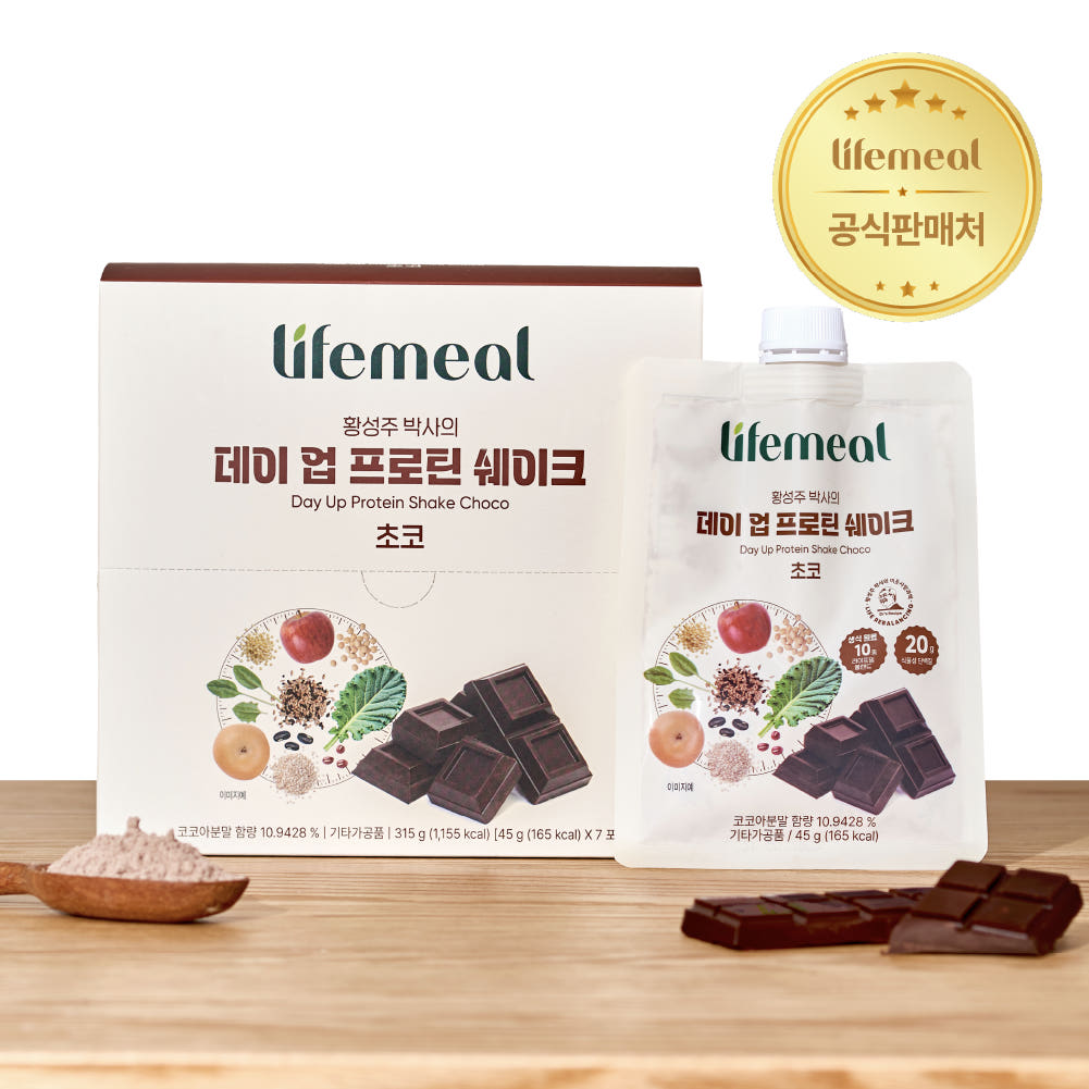 황성주 박사의 데이 업 프로틴 쉐이크 식물성 단백질 파우치 초코맛, 45g, 7개 - 상품 이미지