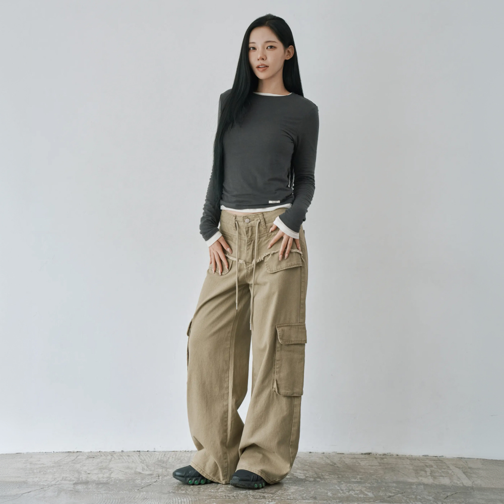 W1155 다잉구제 카고 팬츠 카키 - 상세 이미지 3