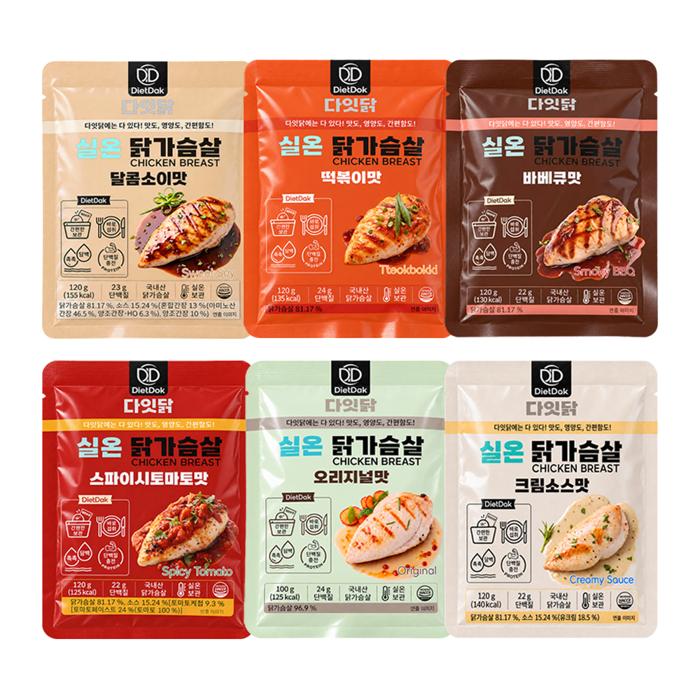 다잇닭 실온 닭가슴살 6종 혼합, 120g, 60개