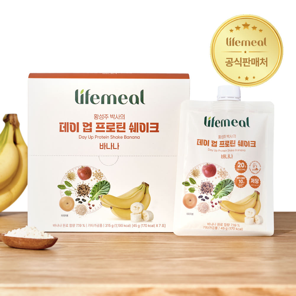 황성주 박사의 데이 업 프로틴 쉐이크 식물성 단백질 파우치 바나나맛, 45g, 7개 - 상품 이미지