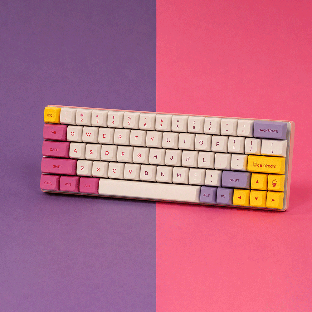 아이스크림 키캡 퍼플 핑크 옐로우 영문 키보드 자판 XDA PBT 염료승화 기계식 한무무