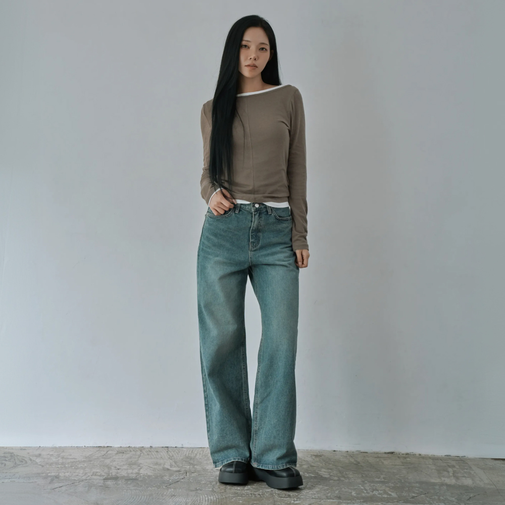W1157 일자 와이드 팬츠 딥블루 - 상세 이미지 5