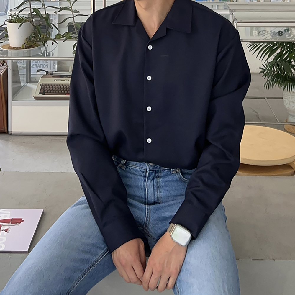 남자 셔츠 오버핏 오픈카라 링클프리 흰 블랙 검정 실크 남방 난방 남성 와이셔츠 - 상품 이미지