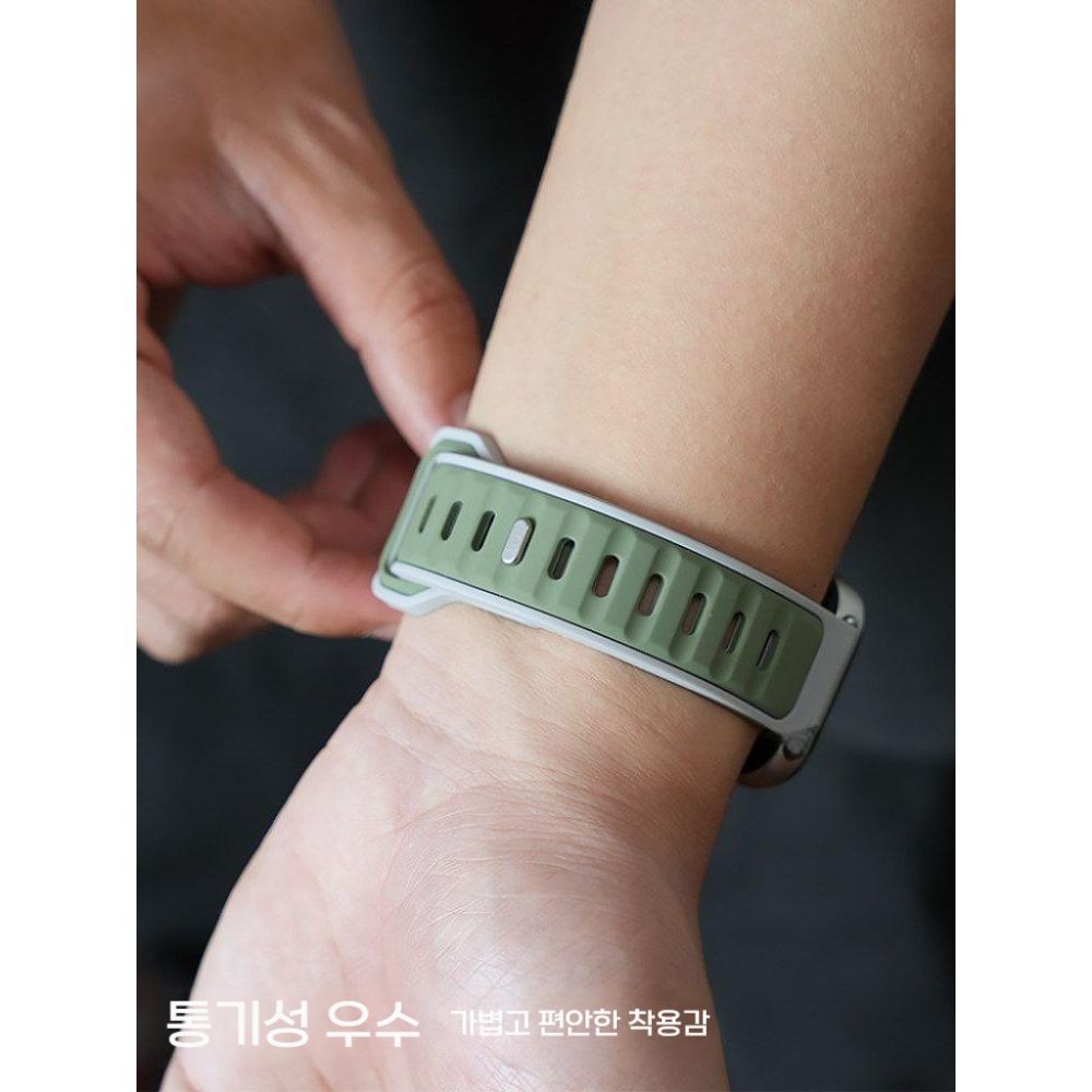 샤오미 미밴드 10프로 스트랩 투컬러 실리콘 메탈 스냅 접이식 버클 통기성 밴드 - 상세 이미지 4