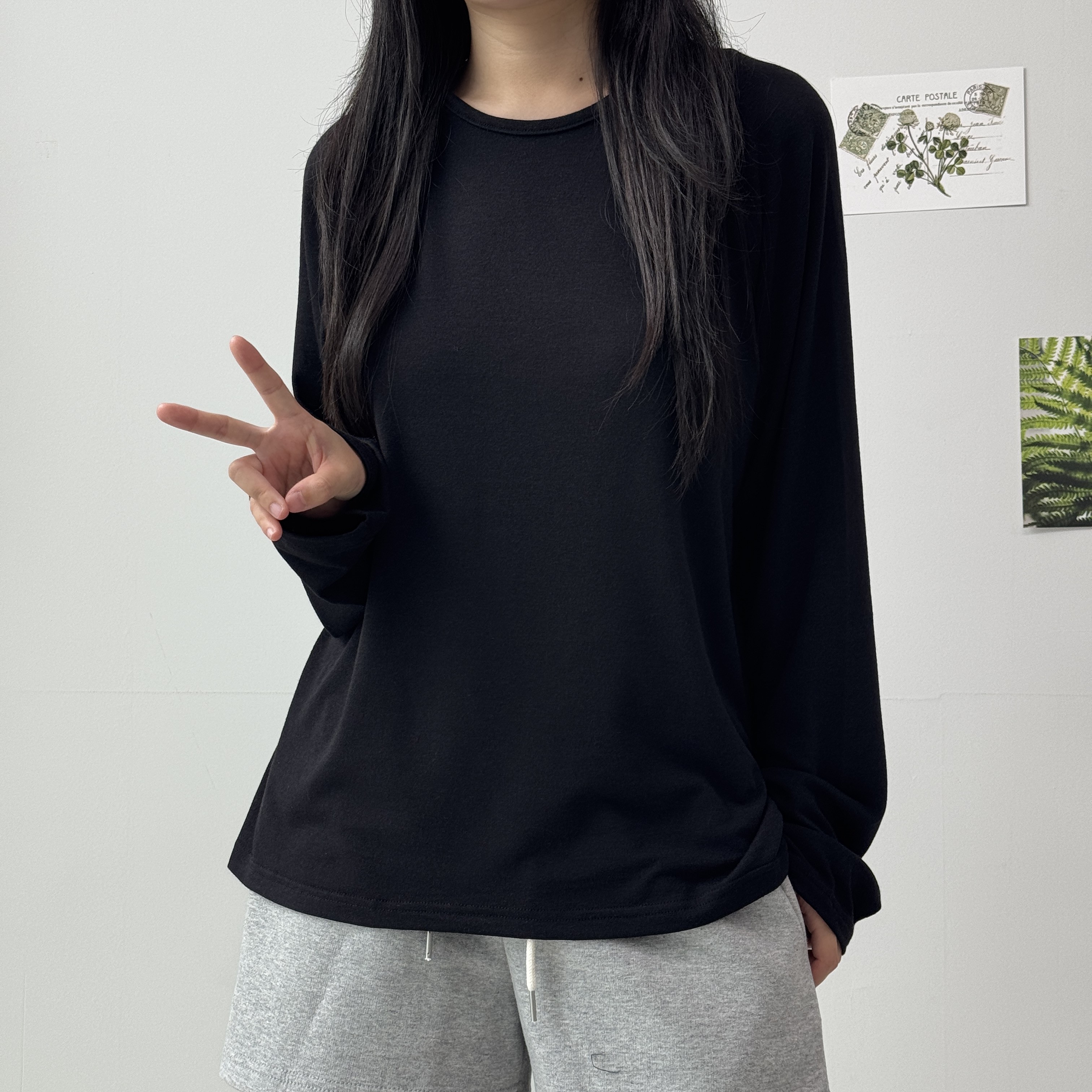 여성 나그랑 티셔츠 루즈핏 롱슬리브 가을 간절기 이너 레이어드 오버핏 데일리 긴팔티 이미지 8