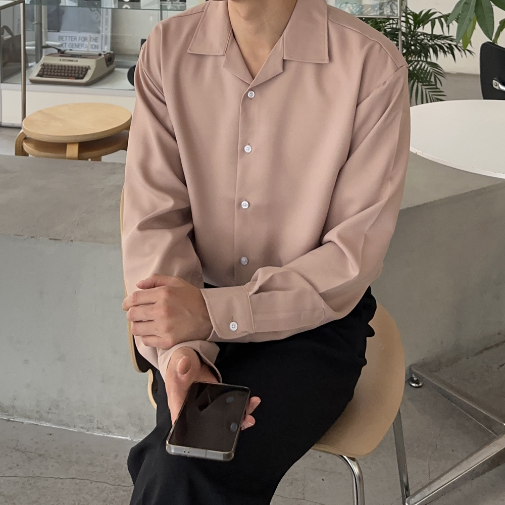 남자 셔츠 오버핏 오픈카라 링클프리 흰 블랙 검정 실크 남방 난방 남성 와이셔츠 - 상세 이미지 3