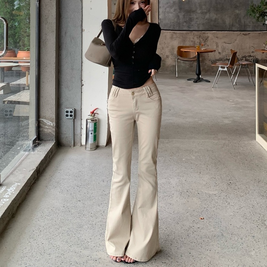 여성 간절기 코튼 부츠컷 팬츠 슬림핏 로우라이즈 데일리룩 - 상품 이미지