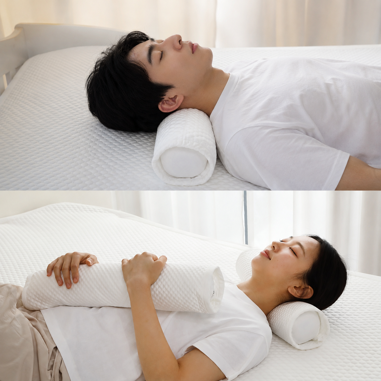 엠시베딩 냉감 일자목베개 거북목 경추 낮은 베개 47x16 - 상품 이미지