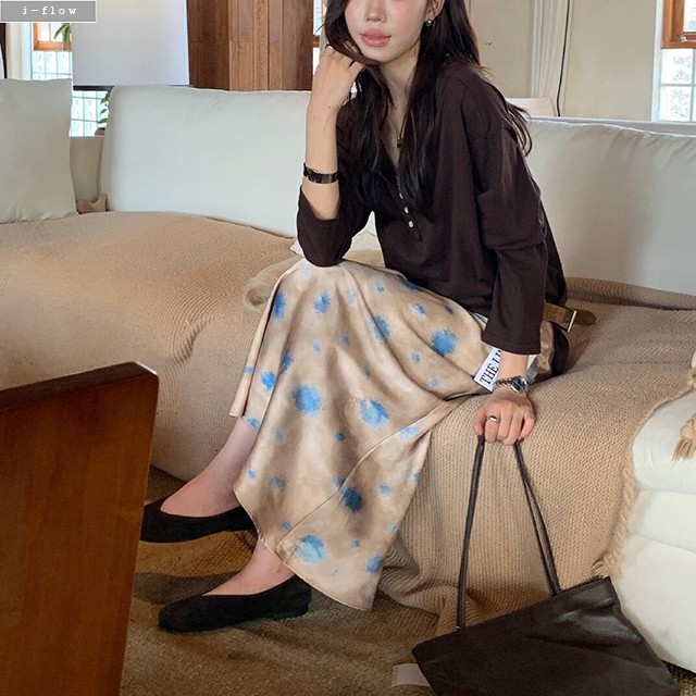 넌스 새틴 플라워 실크 밴딩 맥시 롱 스커트 1col 가을 봄 A라인 실키 제이플로우 이미지 7