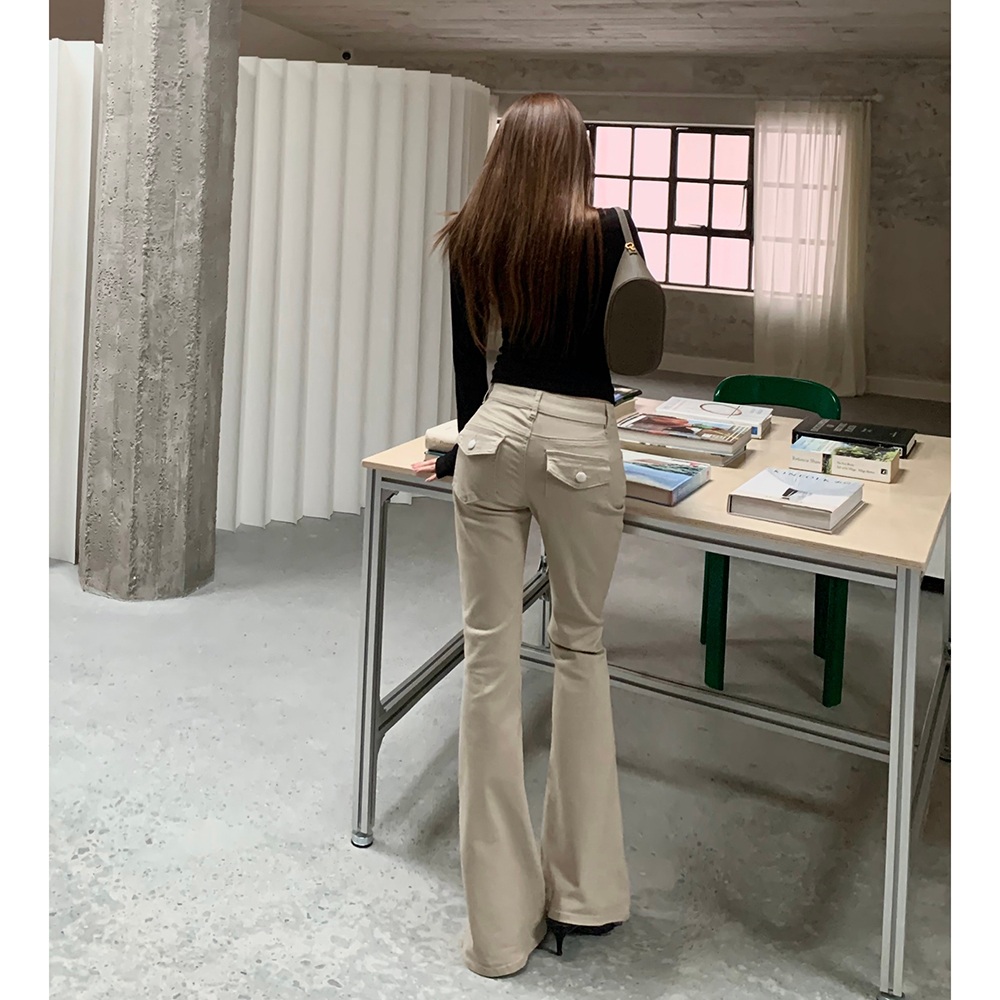여성 간절기 코튼 부츠컷 팬츠 슬림핏 로우라이즈 데일리룩 - 상세 이미지 4