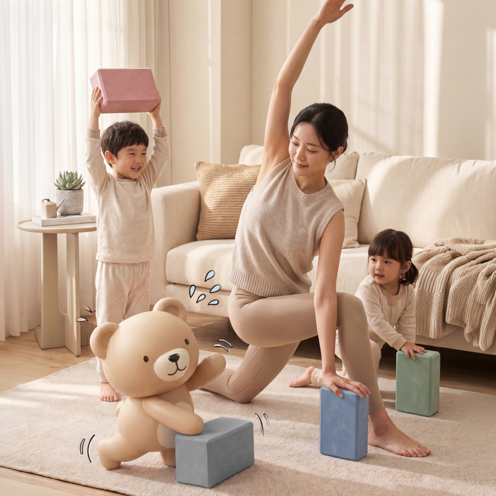 (2P)자니베어 아이부터 함께쓰는 프리미엄 고밀도 EVA 요가블럭 필라테스 스트레칭 푸쉬업 - 상품 이미지