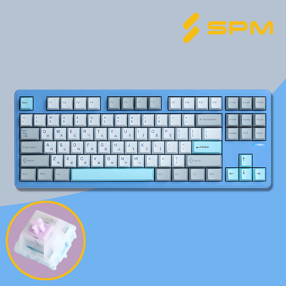 SPM키보드 몽돌키보드 PL87W 코랄로블루, 저소음 택타일 목새축, 40g - 상품 이미지
