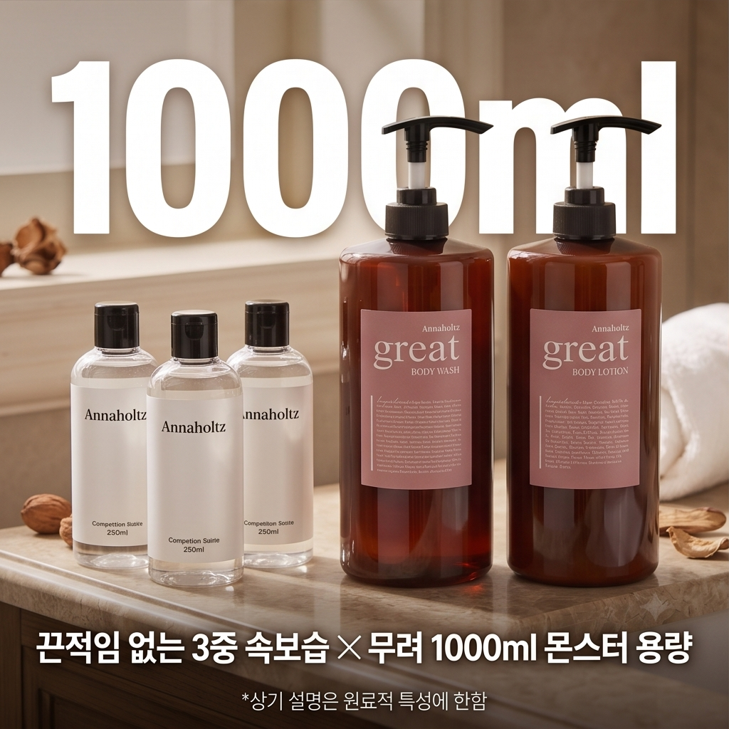 안나홀츠 그레잇 바디로션 바디워시 2종 세트 1000ml 고보습 약산성 대용량 밀크 바디클렌져 샤워젤 천연 자몽향 - 상세 이미지 3