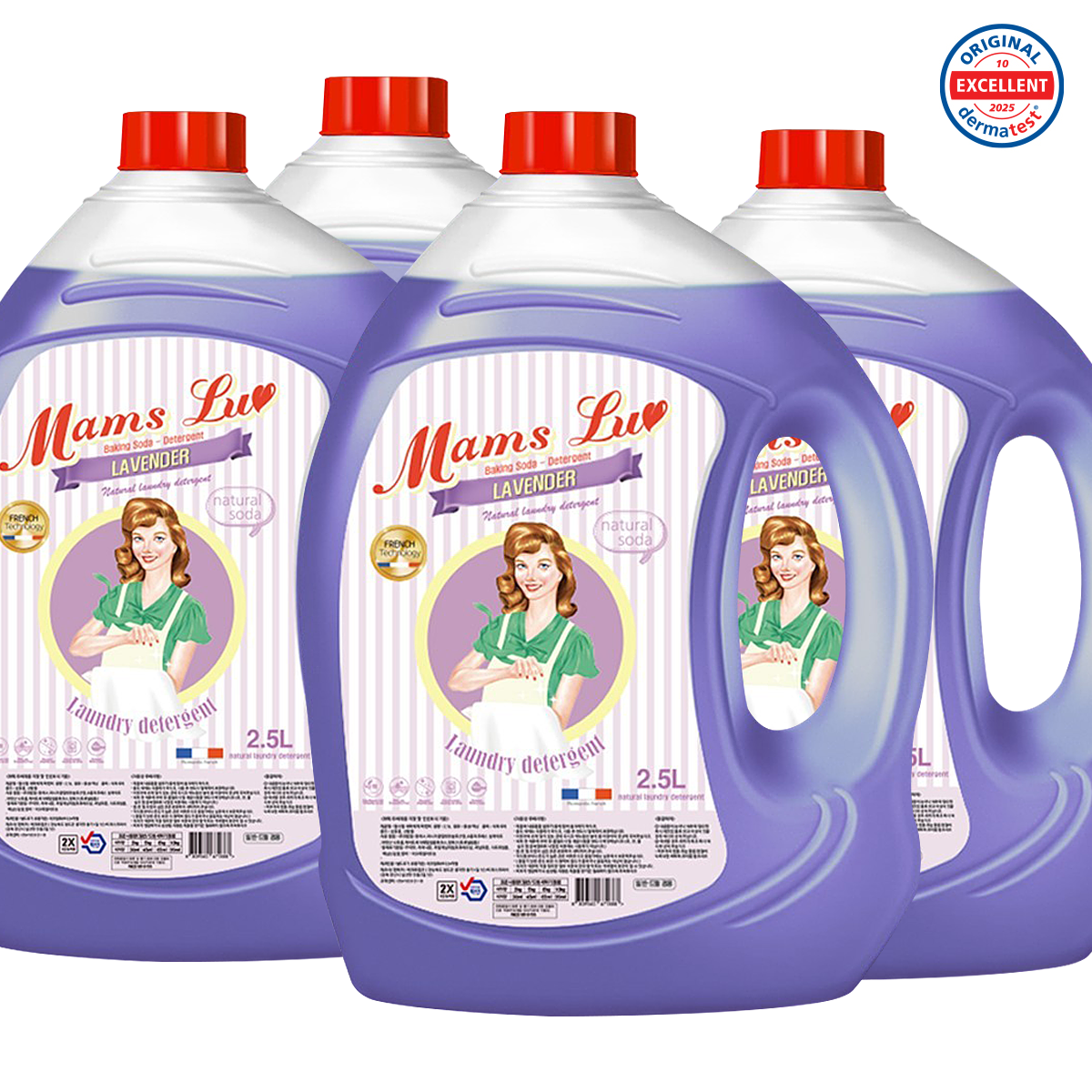 맘스럽 액체세제 대용량 세탁세제 중성세제 고농축 2.5L, 딥클린 라벤더향, 4개 - 상품 이미지